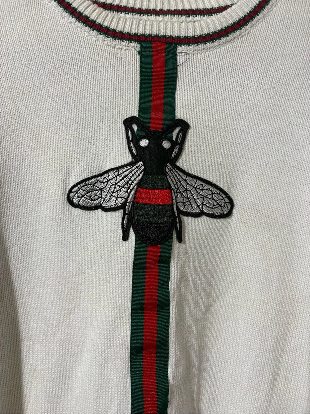 Gucci White Crewneck Sweater boot Bee Patch medium men’s
